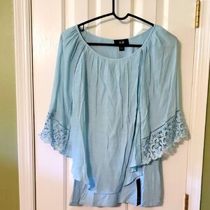 AGB Blue Flutter Sleeve Asymmetrical Blouse